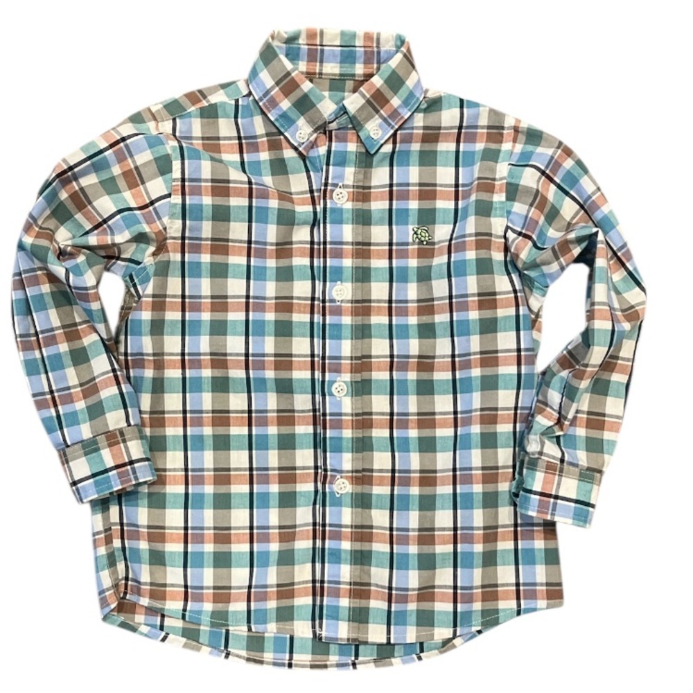 Boys J. Bailey Roscoe 2T Green Blue & Brown Plaid Longsleeve Button Down Shirt